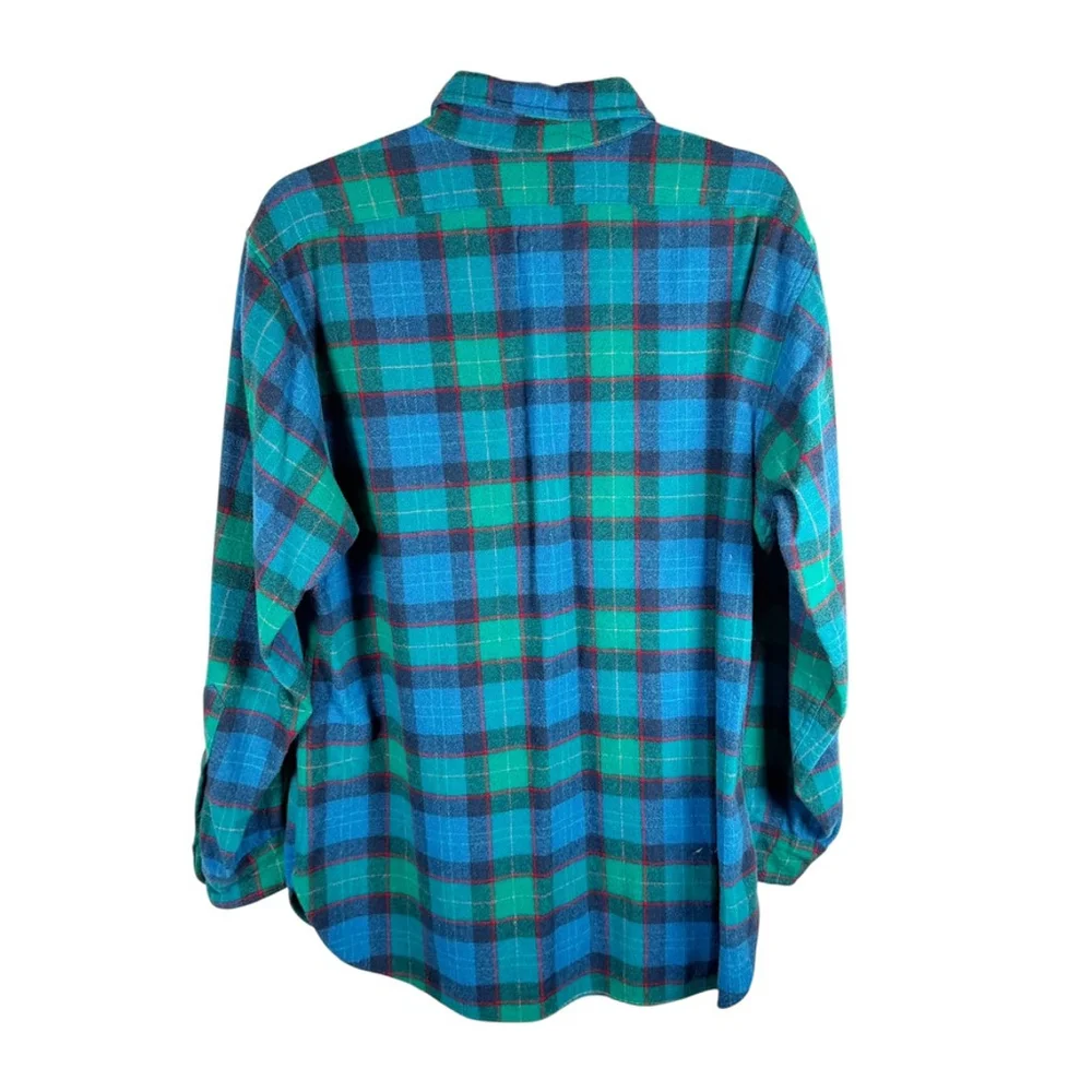 Vintage Pendleton Blue Green Plaid Wool Flannel Button Shirt Mens size XL